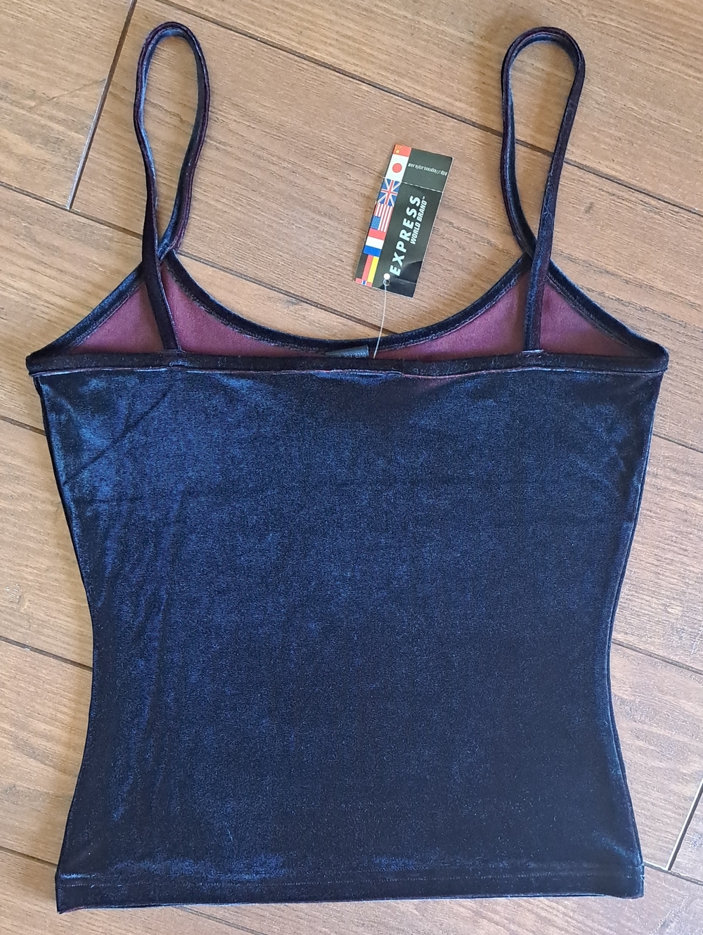 Express World Brand Velvet Cami Top Small Black Burgundy Y2K - Picture 5 of 9
